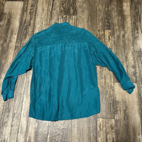 Vintage The Limited Solid Blue Silk Shirt Blouse Women Medium Button up Pocket - Picture 4 of 7